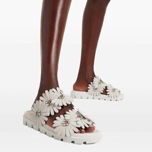 Christian Louboutin Flora Cool Suede Flat Crystal Sandals White Size 36.5